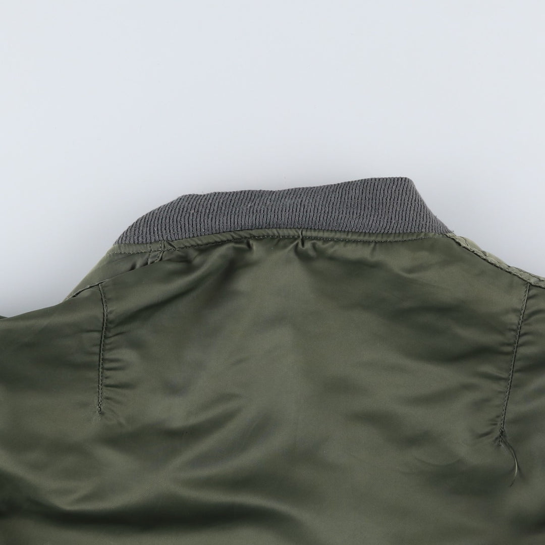 90'S civilian Alpha MA-1 style padded military flight jacket, made in the USA, men's size XL Nylon Khaki type Vintage Second Hand