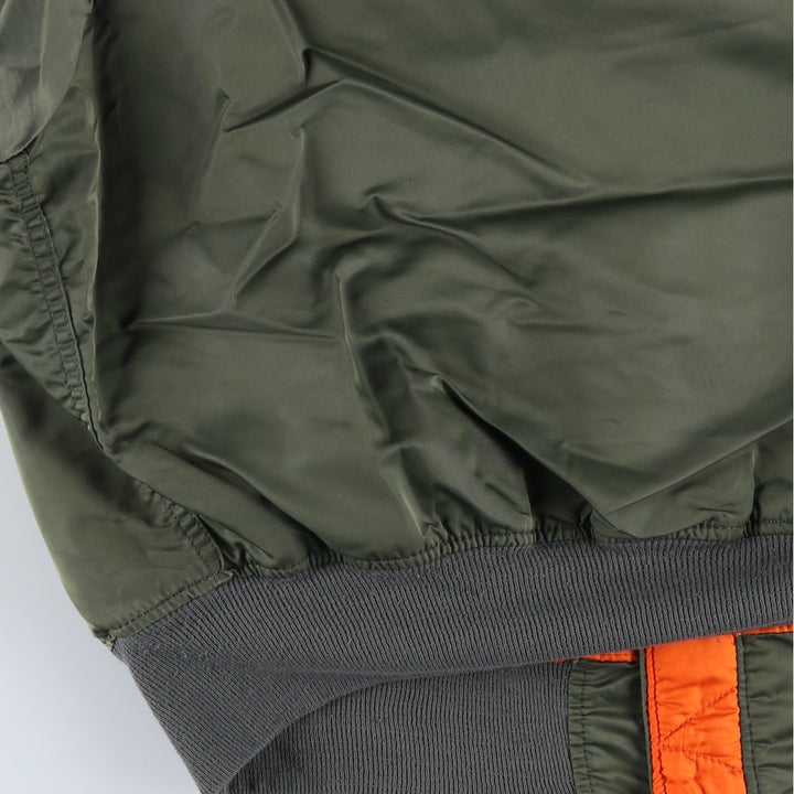 90'S civilian Alpha MA-1 style padded military flight jacket, made in the USA, men's size XL Nylon Khaki type Vintage Second Hand