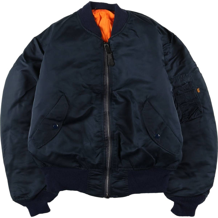 90'S civilian Alpha MA-1 style padded military flight jacket, made in the USA, medium, men's size M Nylon navy blue type Vintage Second Hand