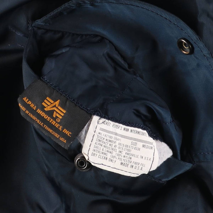 90'S civilian Alpha MA-1 style padded military flight jacket, made in the USA, medium, men's size M Nylon navy blue type Vintage Second Hand