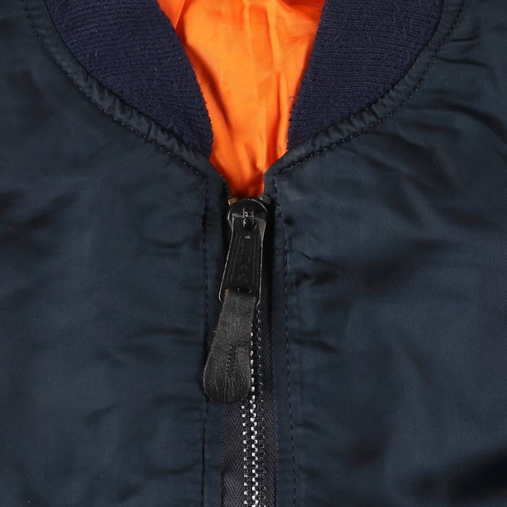 90'S civilian Alpha MA-1 style padded military flight jacket, made in the USA, medium, men's size M Nylon navy blue type Vintage Second Hand