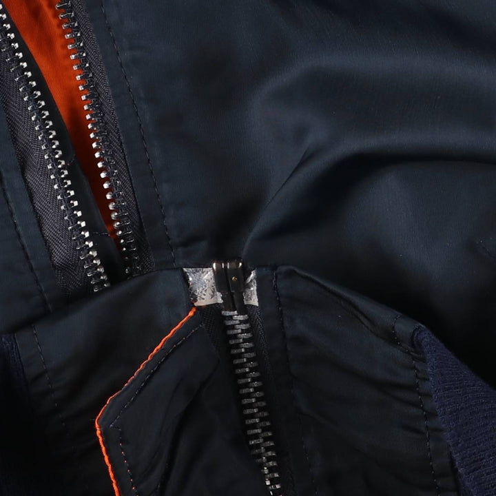 90'S civilian Alpha MA-1 style padded military flight jacket, made in the USA, medium, men's size M Nylon navy blue type Vintage Second Hand