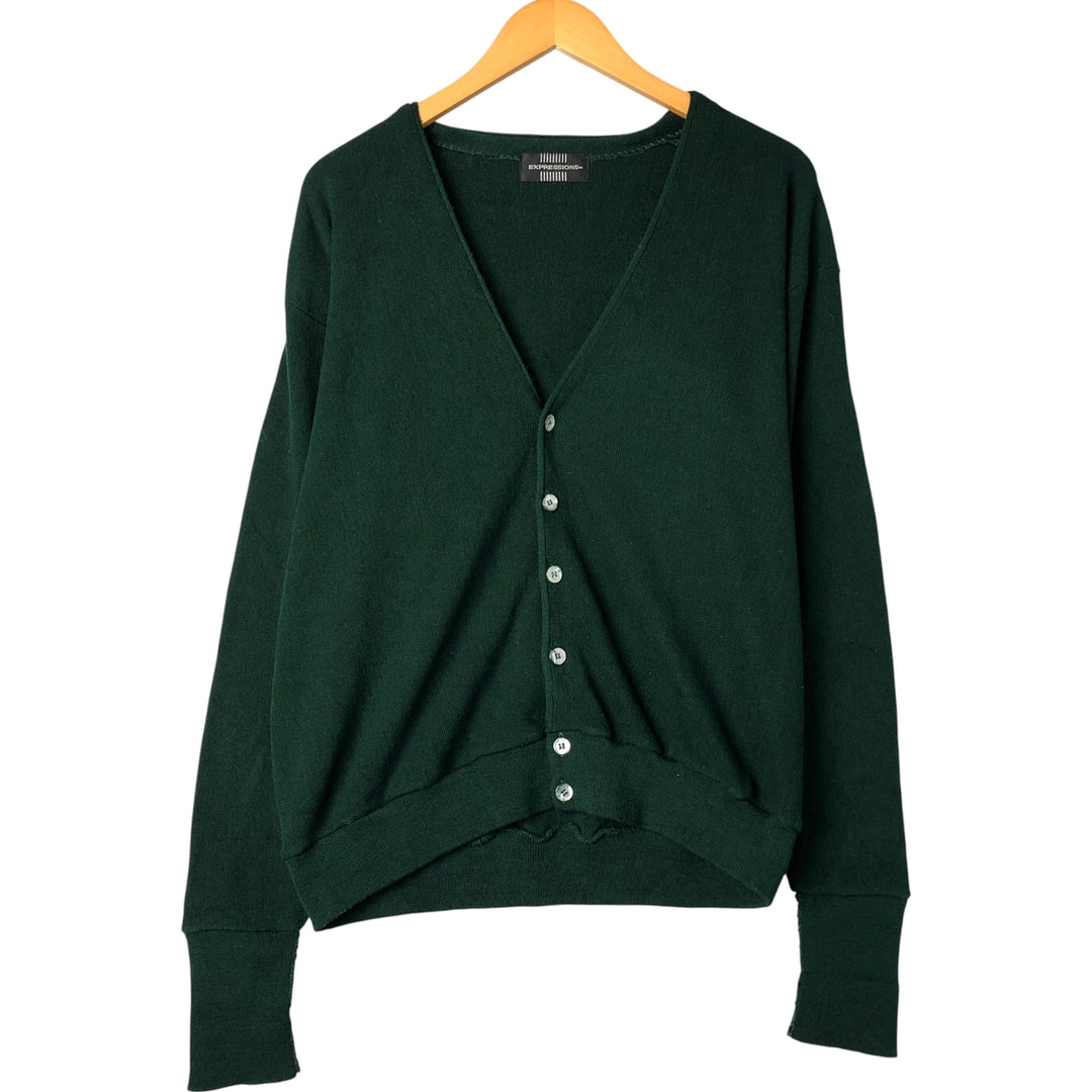 EXPRESSIONS Acrylic Knit Cardigan, Made in USA, Men's XL unclear Green type dark green Vintage Second Hand