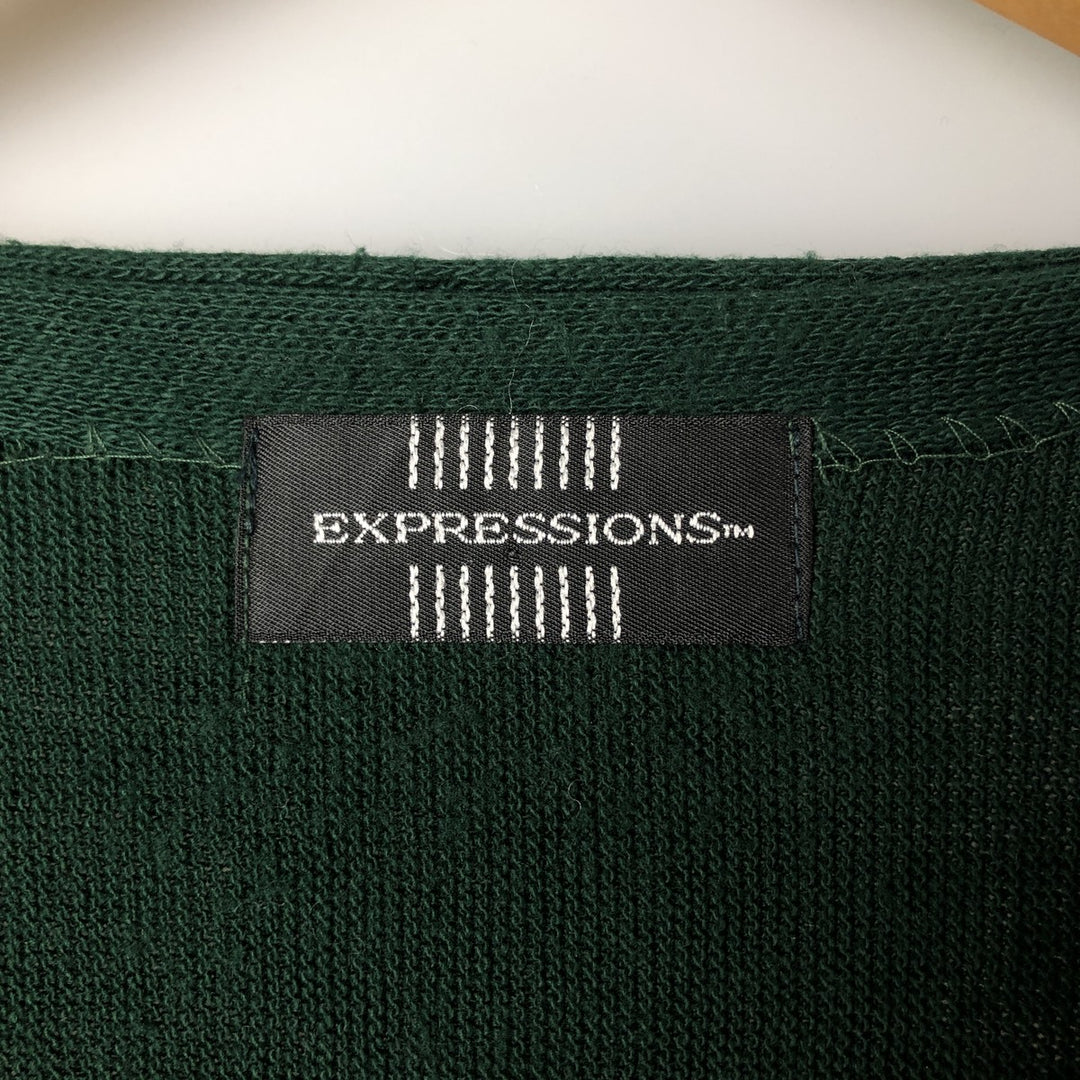EXPRESSIONS Acrylic Knit Cardigan, Made in USA, Men's XL unclear Green type dark green Vintage Second Hand