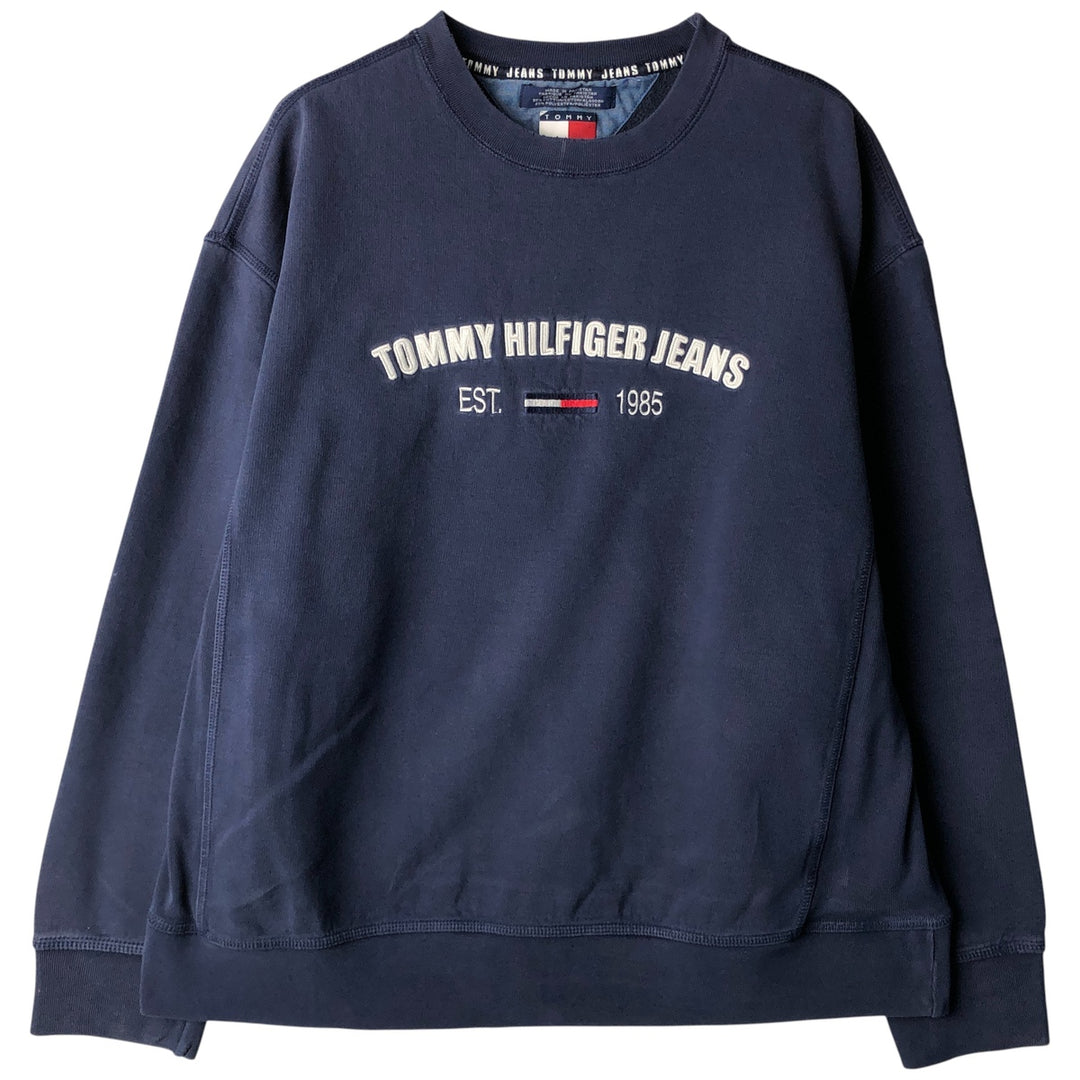 90'S Tommy Hilfiger logo sweatshirt, men's size L cotton navy blue type Vintage Second Hand