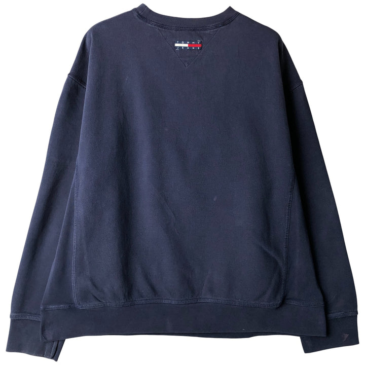 90'S Tommy Hilfiger logo sweatshirt, men's size L cotton navy blue type Vintage Second Hand