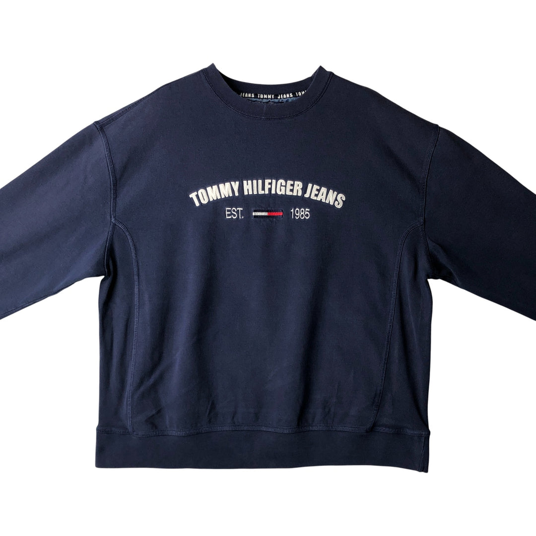 90'S Tommy Hilfiger logo sweatshirt, men's size L cotton navy blue type Vintage Second Hand