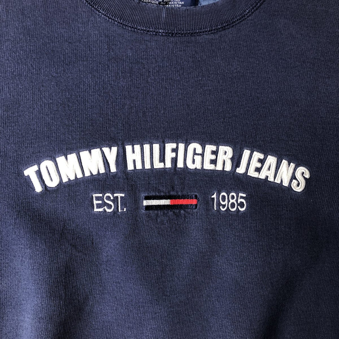 90'S Tommy Hilfiger logo sweatshirt, men's size L cotton navy blue type Vintage Second Hand
