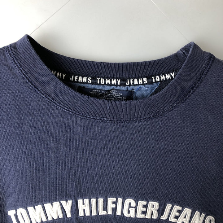 90'S Tommy Hilfiger logo sweatshirt, men's size L cotton navy blue type Vintage Second Hand