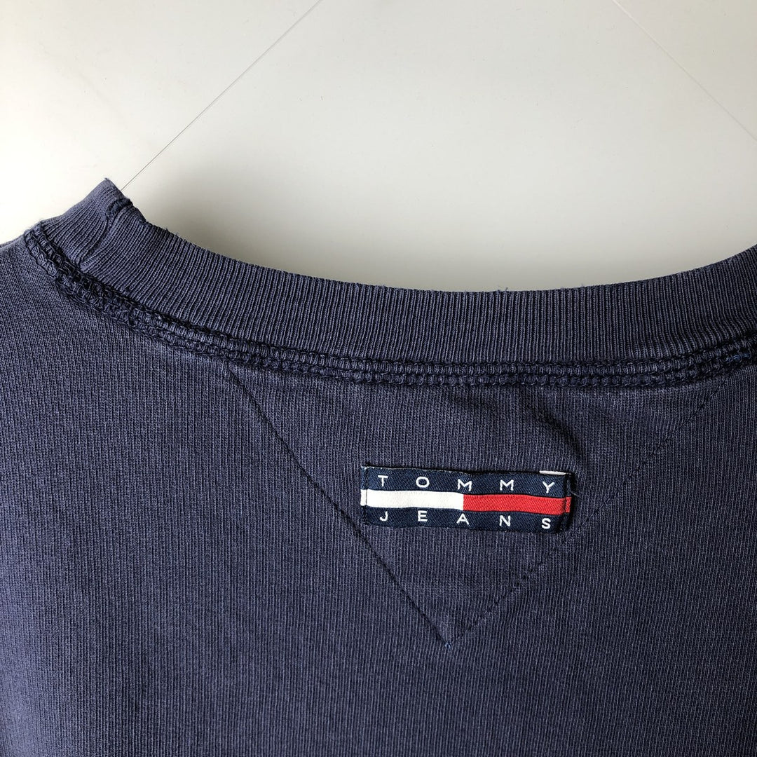 90'S Tommy Hilfiger logo sweatshirt, men's size L cotton navy blue type Vintage Second Hand