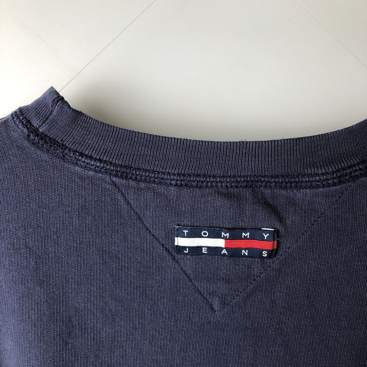 90'S Tommy Hilfiger logo sweatshirt, men's size L cotton navy blue type Vintage Second Hand