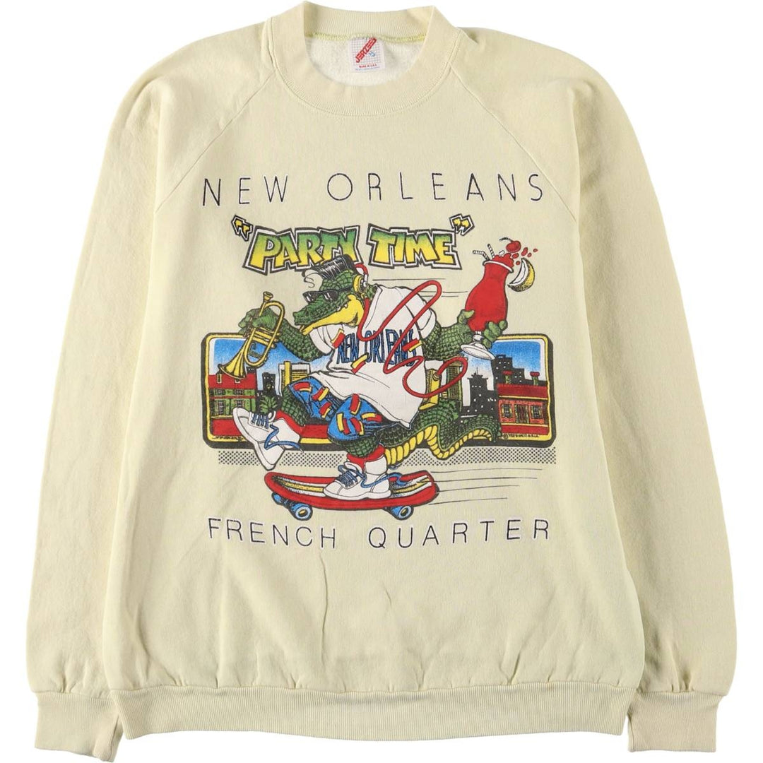 80s-90'S Jerzees Crocodile Pattern Character Sweatshirt, Made in USA, Men's Size XL cotton lemon yellow Vintage Second Hand