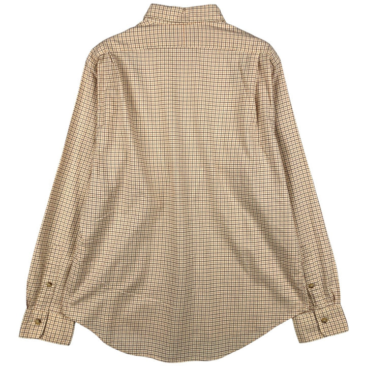 Ralph Lauren POLO by Ralph Lauren wide-collar long-sleeved cotton check shirt, men's size L cotton Beige type Vintage Second Hand