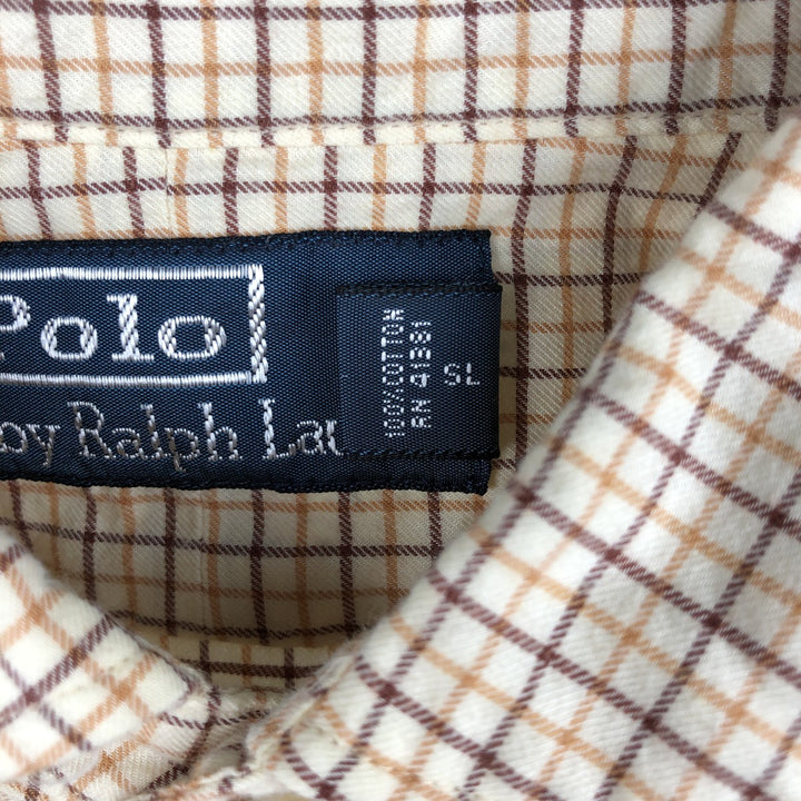 Ralph Lauren POLO by Ralph Lauren wide-collar long-sleeved cotton check shirt, men's size L cotton Beige type Vintage Second Hand