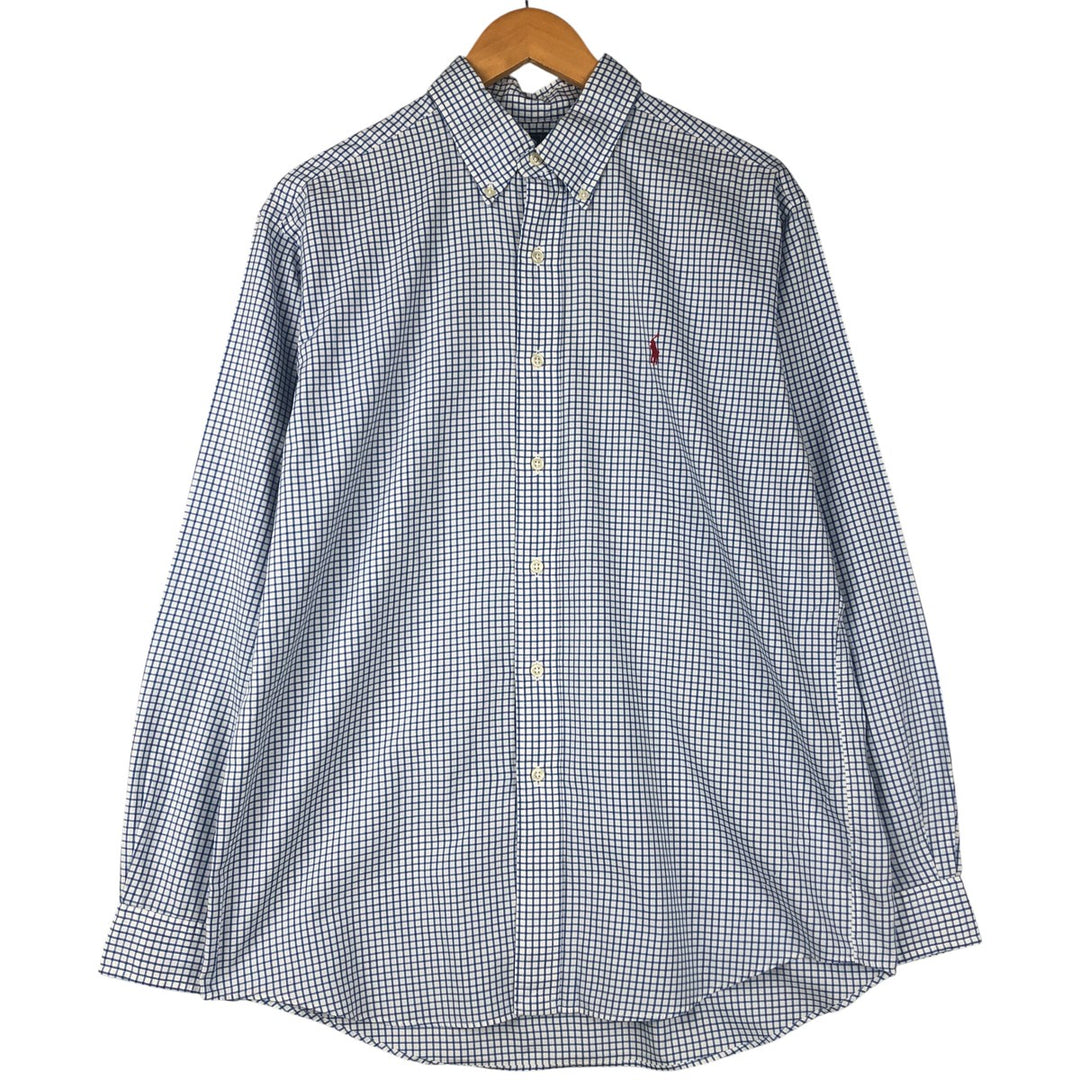 Ralph Lauren POLO by Ralph Custom Fit Gingham Check Long Sleeve Button-Down Check Shirt, Men's Size L cotton blue type Vintage Second Hand