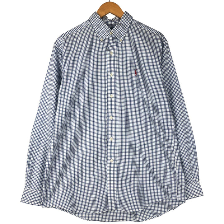 Ralph Lauren POLO by Ralph Custom Fit Gingham Check Long Sleeve Button-Down Check Shirt, Men's Size L cotton blue type Vintage Second Hand