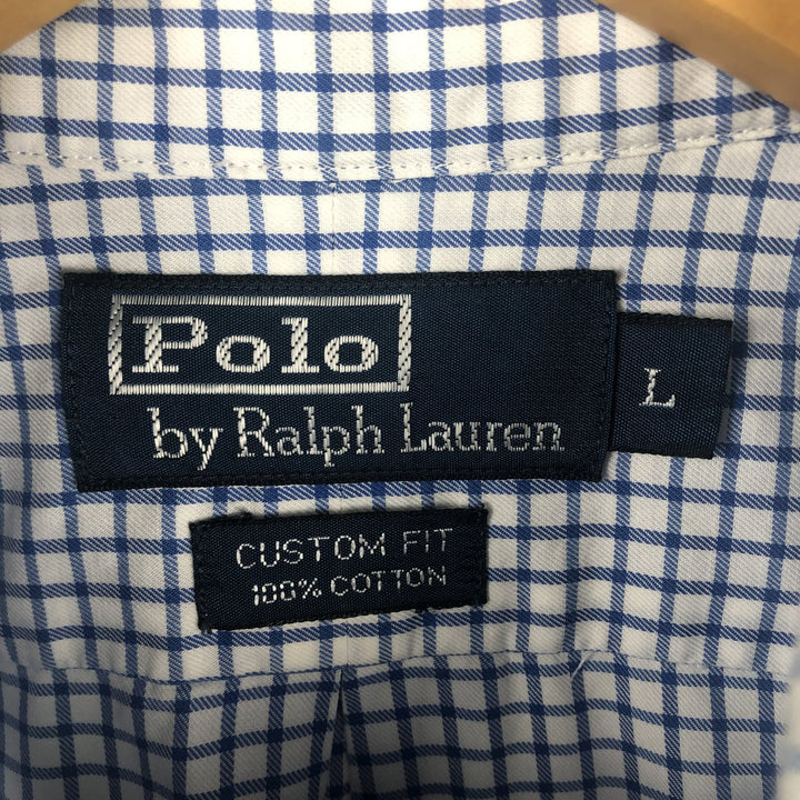 Ralph Lauren POLO by Ralph Custom Fit Gingham Check Long Sleeve Button-Down Check Shirt, Men's Size L cotton blue type Vintage Second Hand