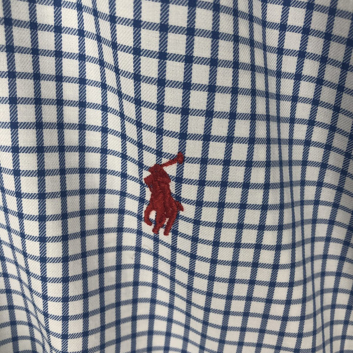Ralph Lauren POLO by Ralph Custom Fit Gingham Check Long Sleeve Button-Down Check Shirt, Men's Size L cotton blue type Vintage Second Hand