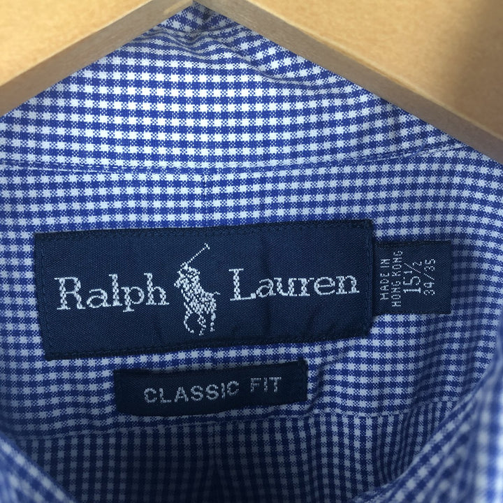 Ralph Lauren Classic Fit Gingham Check Long Sleeve Button Down Check Shirt Men's M cotton blue type Vintage Second Hand