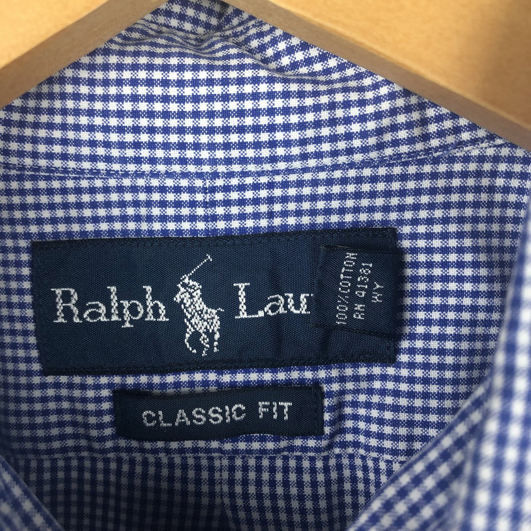 Ralph Lauren Classic Fit Gingham Check Long Sleeve Button Down Check Shirt Men's M cotton blue type Vintage Second Hand