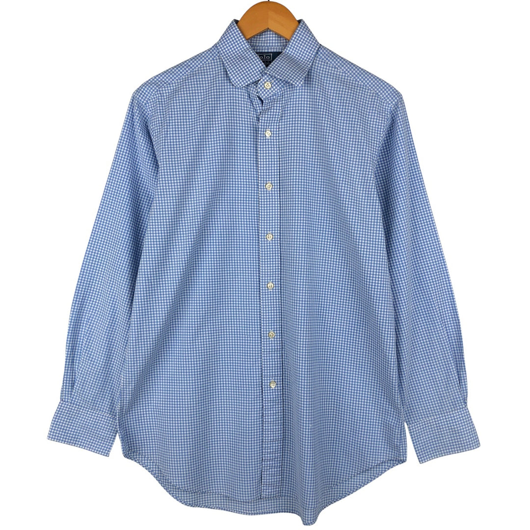 POLO by Ralph Lauren REGENT CLASSIC FIT gingham check long-sleeved cotton check shirt, men's size M cotton Blue type light blue Vintage Second Hand