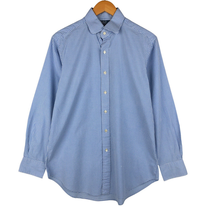 POLO by Ralph Lauren REGENT CLASSIC FIT gingham check long-sleeved cotton check shirt, men's size M cotton Blue type light blue Vintage Second Hand