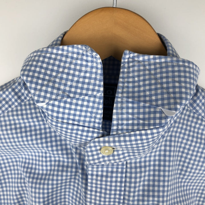 POLO by Ralph Lauren REGENT CLASSIC FIT gingham check long-sleeved cotton check shirt, men's size M cotton Blue type light blue Vintage Second Hand