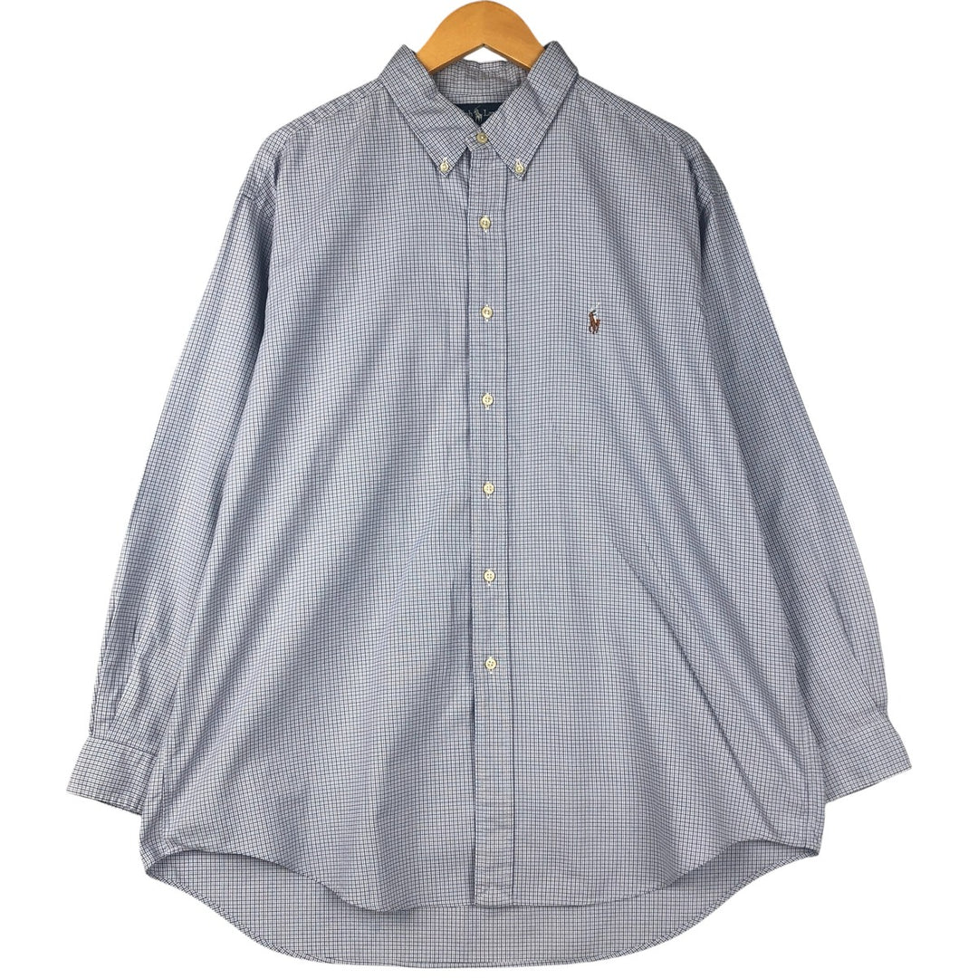 Ralph Lauren YARMOUTH Long Sleeve Button Down Check Shirt Men's XL cotton Blue type light blue Vintage Second Hand