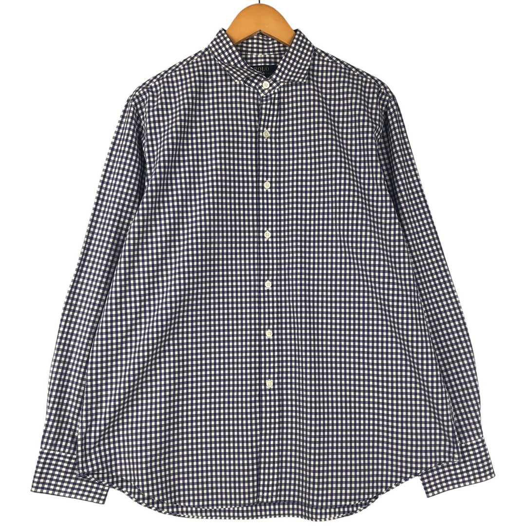 Ralph Lauren POLO RALPH LAUREN Wide Collar Gingham Check Long Sleeve Cotton Check Shirt, Men's Size XL cotton Navy blue Vintage Second Hand
