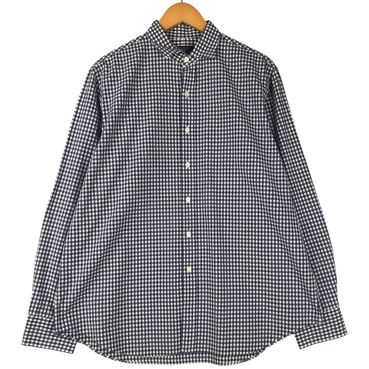 Ralph Lauren POLO RALPH LAUREN Wide Collar Gingham Check Long Sleeve Cotton Check Shirt, Men's Size XL cotton Navy blue Vintage Second Hand