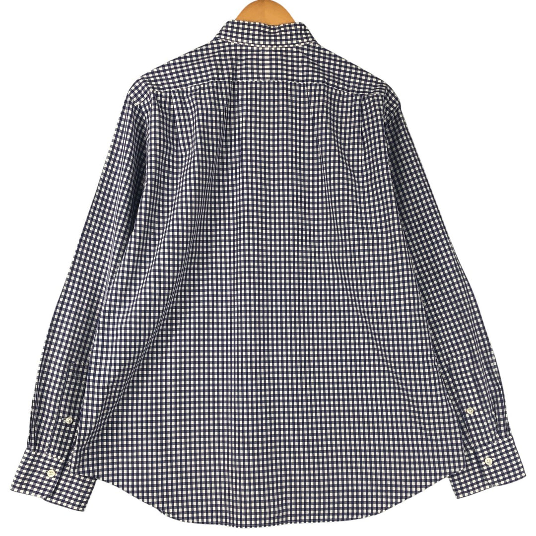 Ralph Lauren POLO RALPH LAUREN Wide Collar Gingham Check Long Sleeve Cotton Check Shirt, Men's Size XL cotton Navy blue Vintage Second Hand