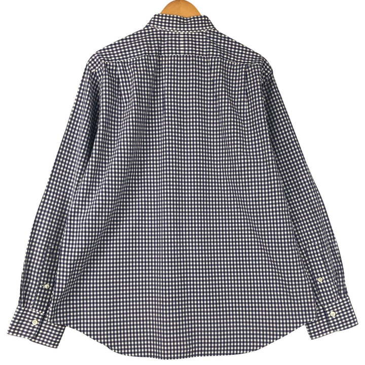 Ralph Lauren POLO RALPH LAUREN Wide Collar Gingham Check Long Sleeve Cotton Check Shirt, Men's Size XL cotton Navy blue Vintage Second Hand