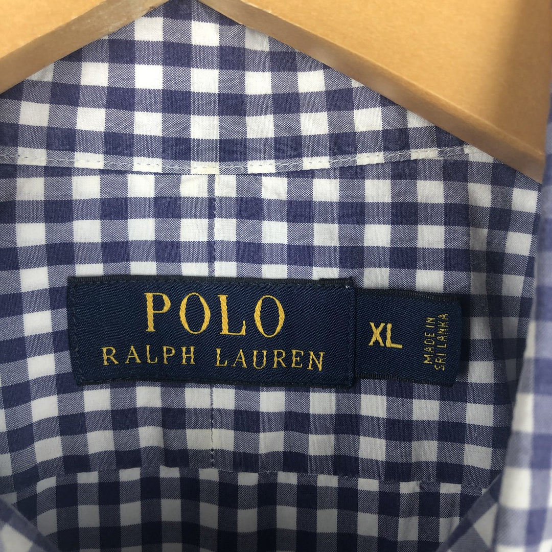 Ralph Lauren POLO RALPH LAUREN Wide Collar Gingham Check Long Sleeve Cotton Check Shirt, Men's Size XL cotton Navy blue Vintage Second Hand