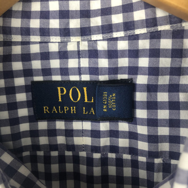 Ralph Lauren POLO RALPH LAUREN Wide Collar Gingham Check Long Sleeve Cotton Check Shirt, Men's Size XL cotton Navy blue Vintage Second Hand
