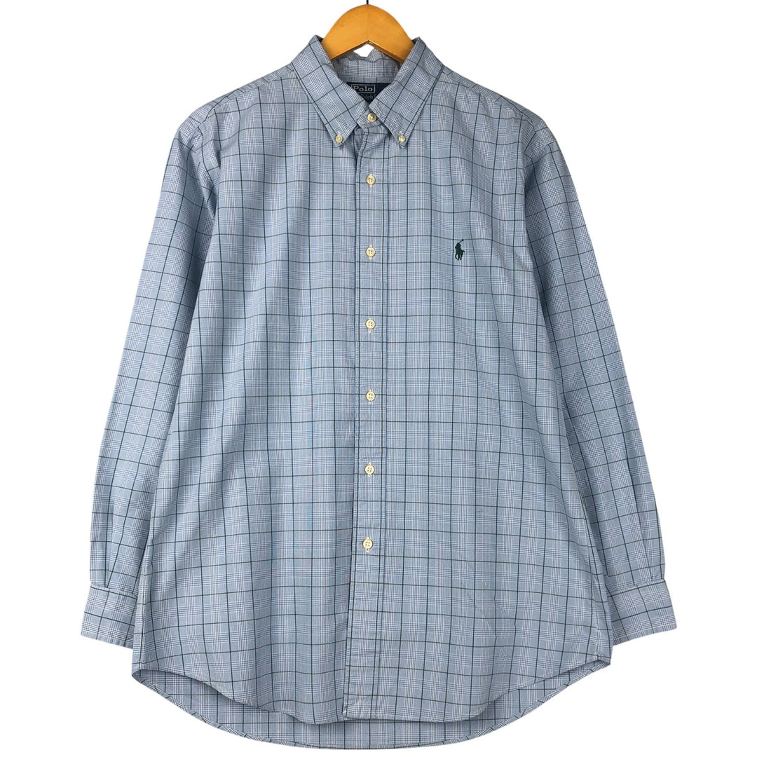 Ralph Lauren POLO by Ralph Lauren CUSTOM FIT long-sleeved button-down check shirt, men's size L cotton Blue type light blue Vintage Second Hand