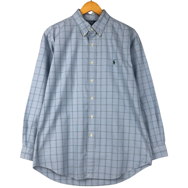 Ralph Lauren POLO by Ralph Lauren CUSTOM FIT long-sleeved button-down check shirt, men's size L cotton Blue type light blue Vintage Second Hand