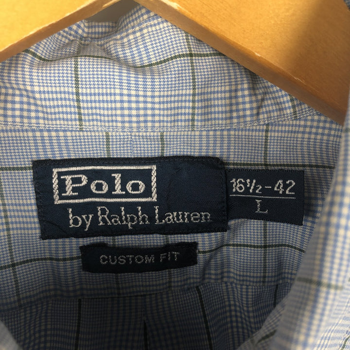 Ralph Lauren POLO by Ralph Lauren CUSTOM FIT long-sleeved button-down check shirt, men's size L cotton Blue type light blue Vintage Second Hand
