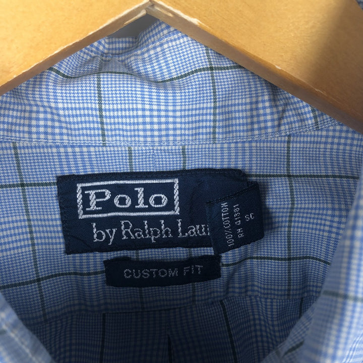 Ralph Lauren POLO by Ralph Lauren CUSTOM FIT long-sleeved button-down check shirt, men's size L cotton Blue type light blue Vintage Second Hand
