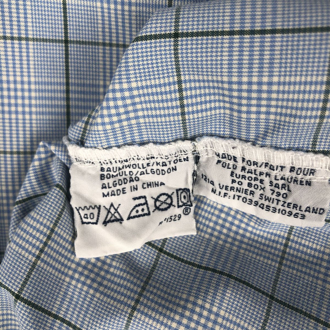 Ralph Lauren POLO by Ralph Lauren CUSTOM FIT long-sleeved button-down check shirt, men's size L cotton Blue type light blue Vintage Second Hand