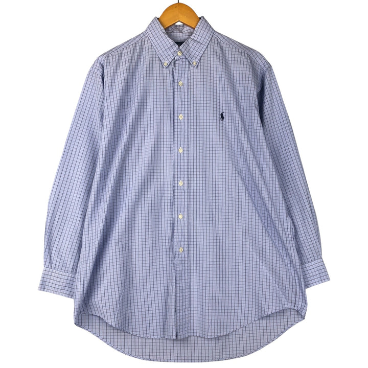 Ralph Lauren YARMOUTH Long Sleeve Button-Down Check Shirt, Men's Size L cotton Blue type light blue Vintage Second Hand