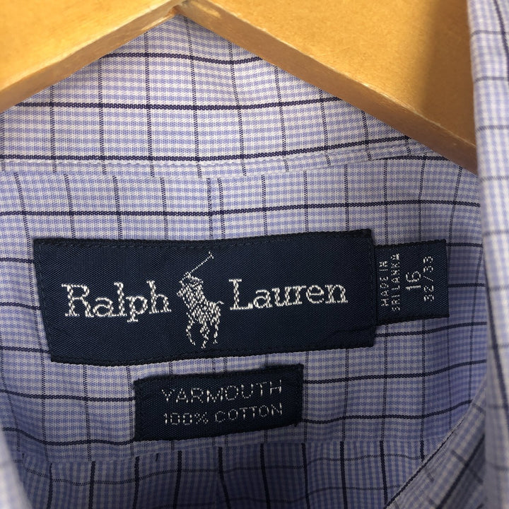 Ralph Lauren YARMOUTH Long Sleeve Button-Down Check Shirt, Men's Size L cotton Blue type light blue Vintage Second Hand