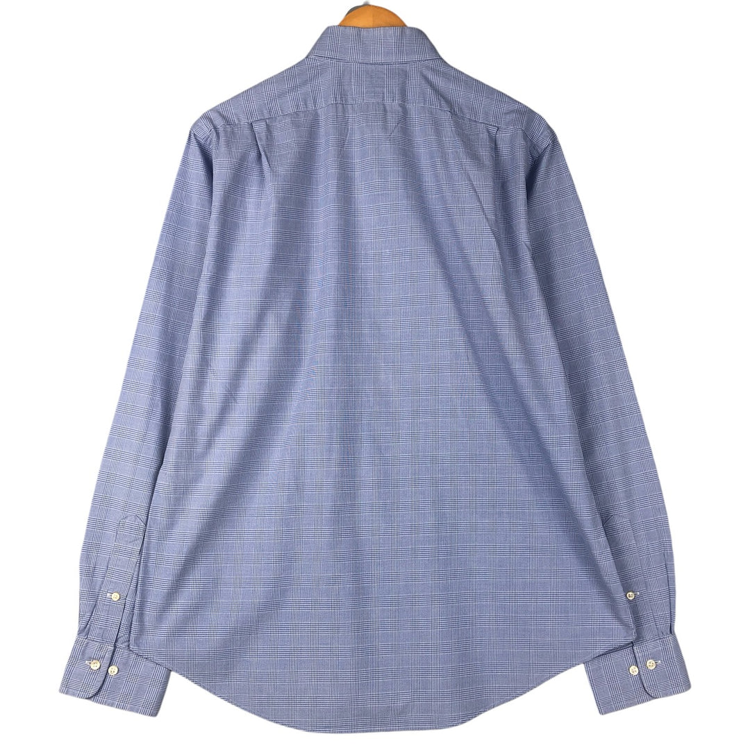 POLO by Ralph Lauren Glen Plaid Wide Collar Long Sleeve Cotton Check Shirt, Men's Size L cotton blue type Vintage Second Hand