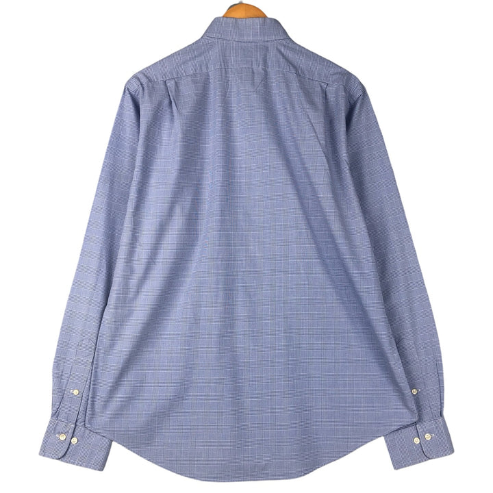 POLO by Ralph Lauren Glen Plaid Wide Collar Long Sleeve Cotton Check Shirt, Men's Size L cotton blue type Vintage Second Hand