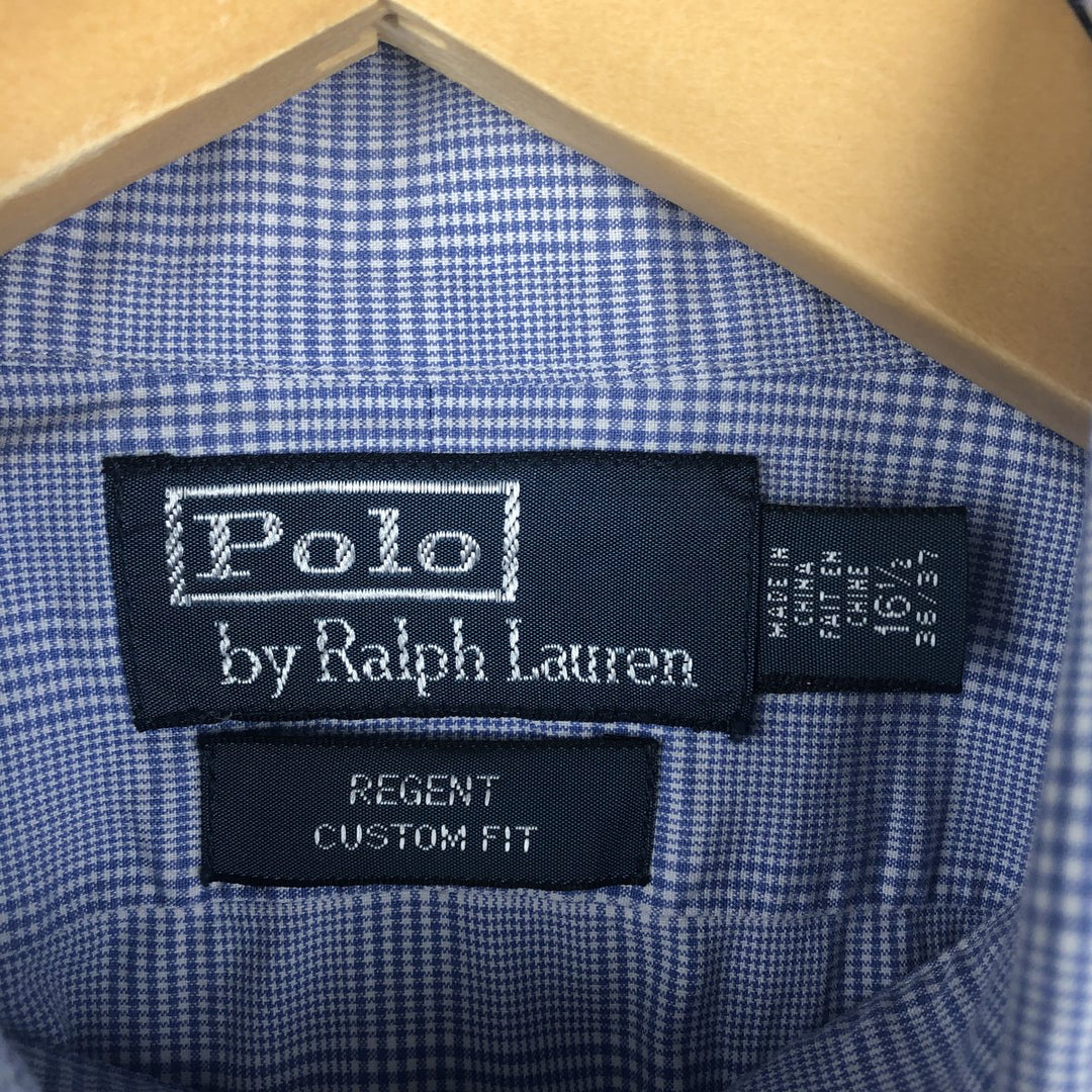 POLO by Ralph Lauren Glen Plaid Wide Collar Long Sleeve Cotton Check Shirt, Men's Size L cotton blue type Vintage Second Hand