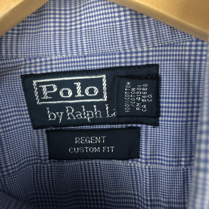 POLO by Ralph Lauren Glen Plaid Wide Collar Long Sleeve Cotton Check Shirt, Men's Size L cotton blue type Vintage Second Hand