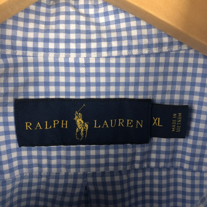 Ralph Lauren Gingham Check Long Sleeve Button-Down Check Shirt Men's XL cotton Blue type light blue Vintage Second Hand
