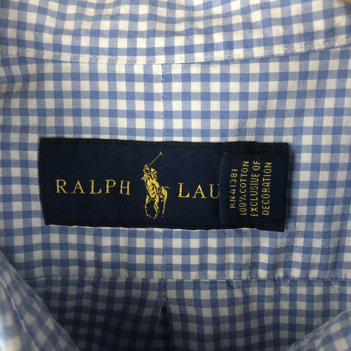 Ralph Lauren Gingham Check Long Sleeve Button-Down Check Shirt Men's XL cotton Blue type light blue Vintage Second Hand