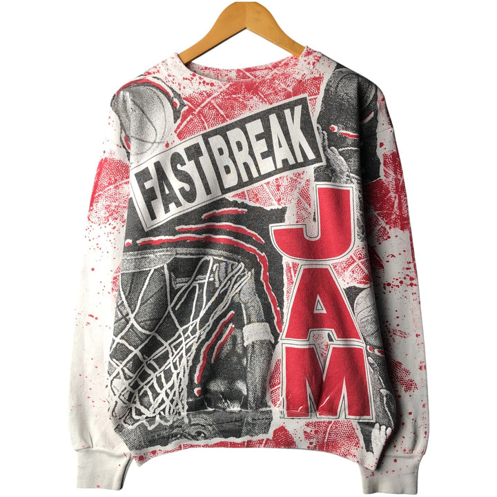 90'S Tartex Fast Break Jam all-over print sweatshirt, men's size L polyester white type Vintage Second Hand