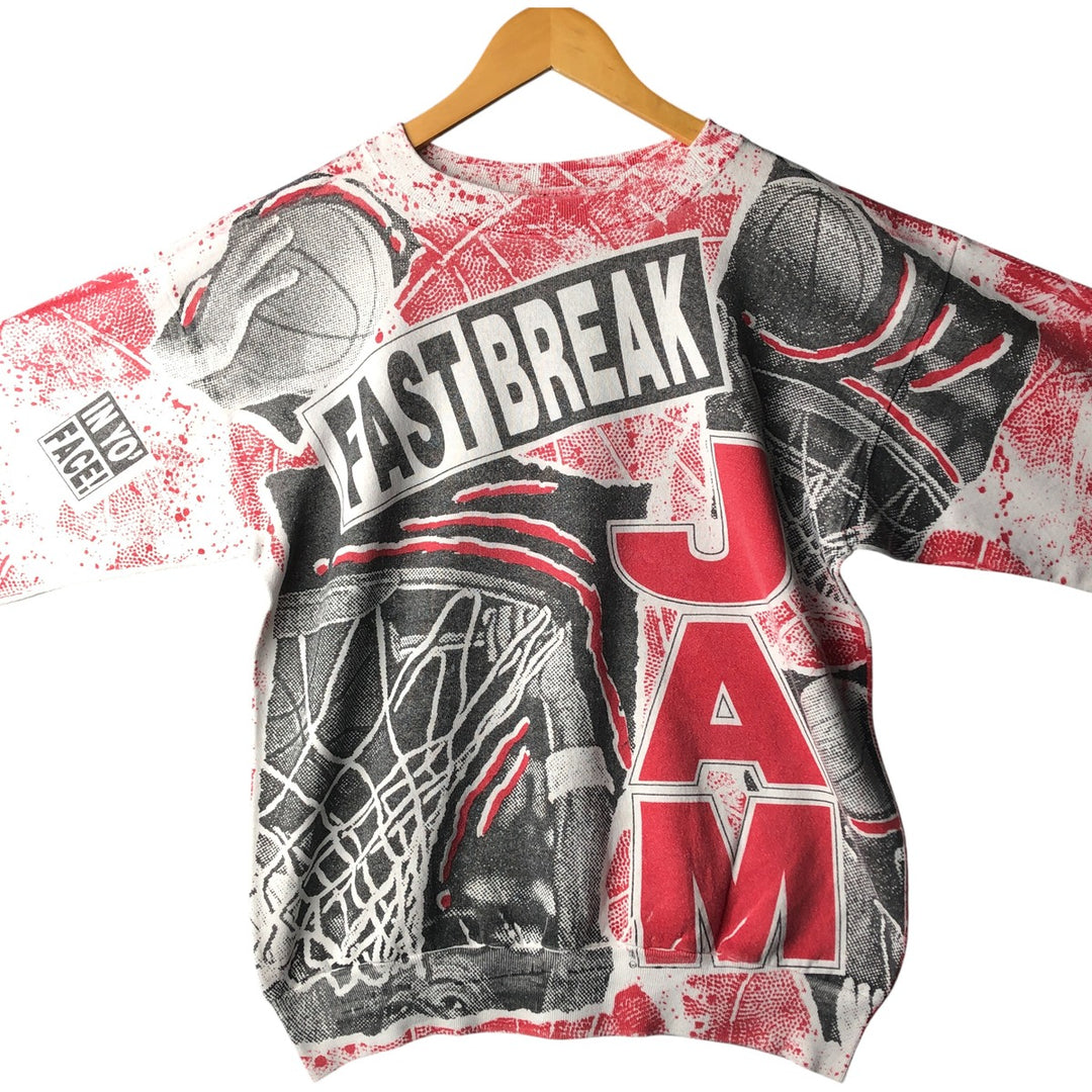 90'S Tartex Fast Break Jam all-over print sweatshirt, men's size L polyester white type Vintage Second Hand