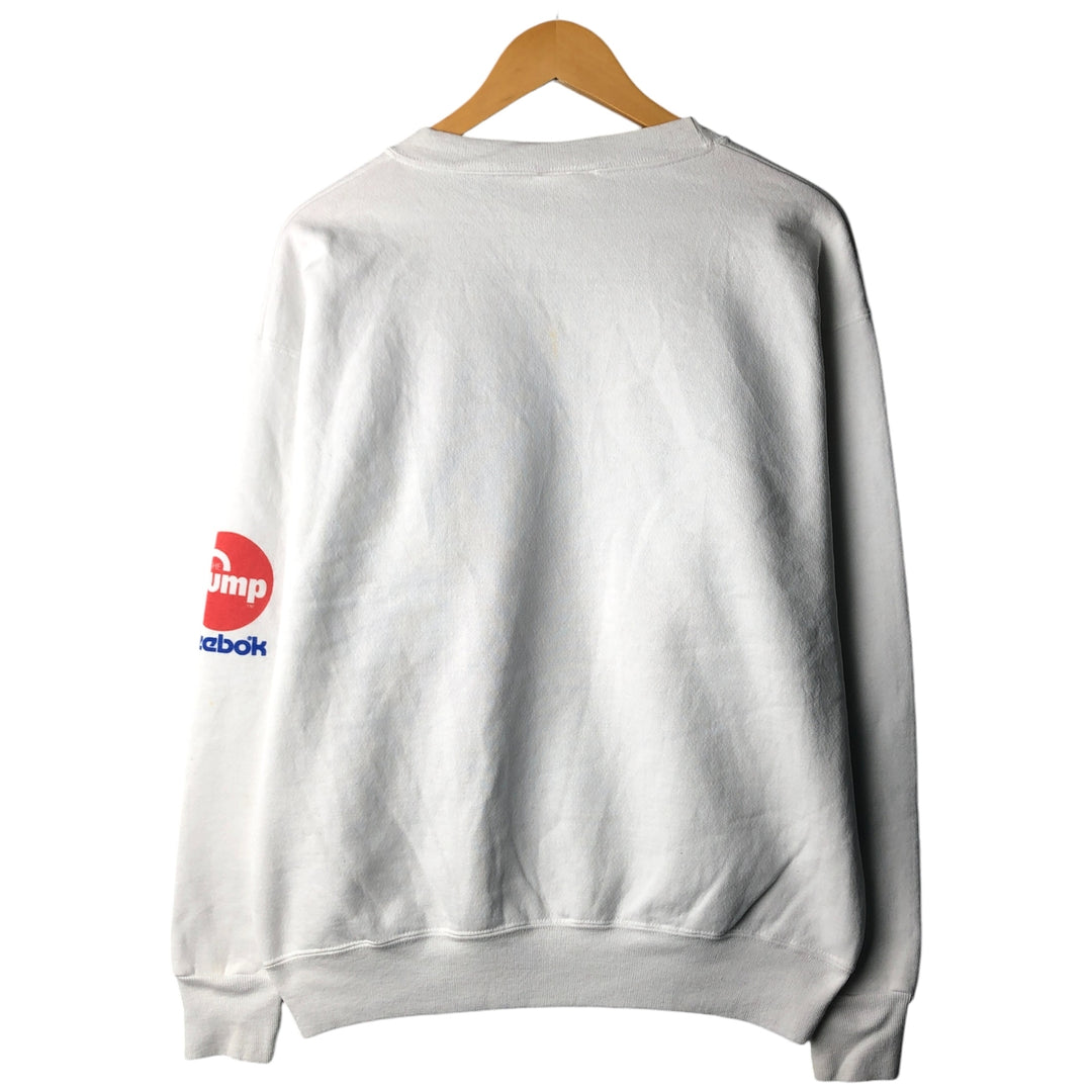 1980'S Reebok "IT'S TIME TO PLAY" Tricolor Print Sweatshirt, Made in USA, Men's Size L cotton white type Vintage Second Hand